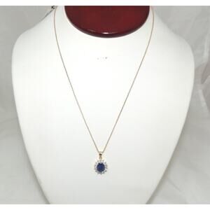 Victoria Townsend Oval Cut Sapphire & White Topaz Halo 925 DBJ necklace [JB2]
